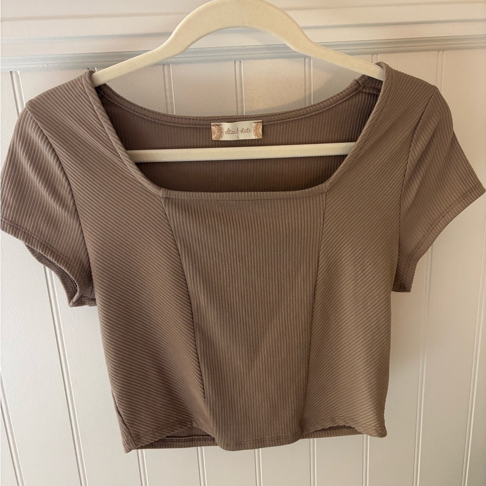 Chic Taupe Ribbed Top